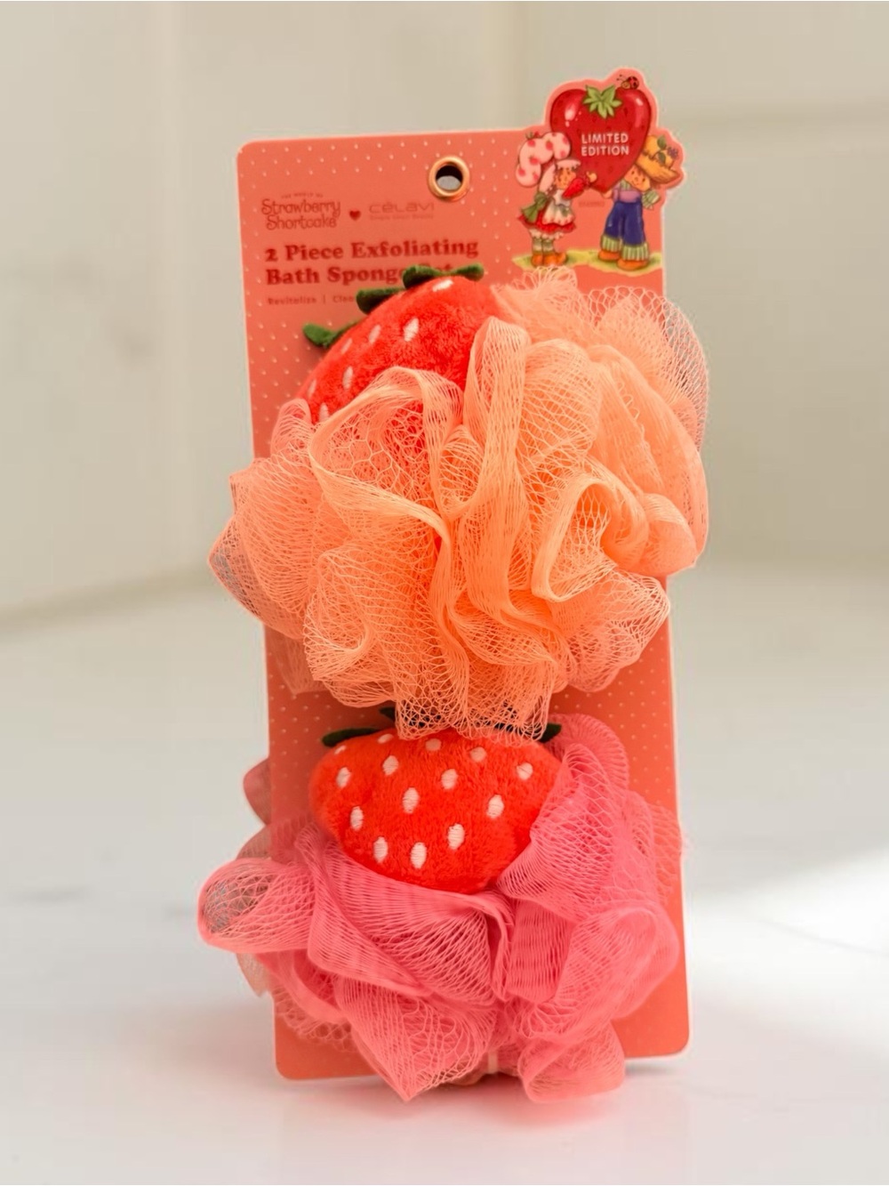Limited Edition Strawberry Shortcake 2-Piece Exfoliating Bath Sponge Set NWT